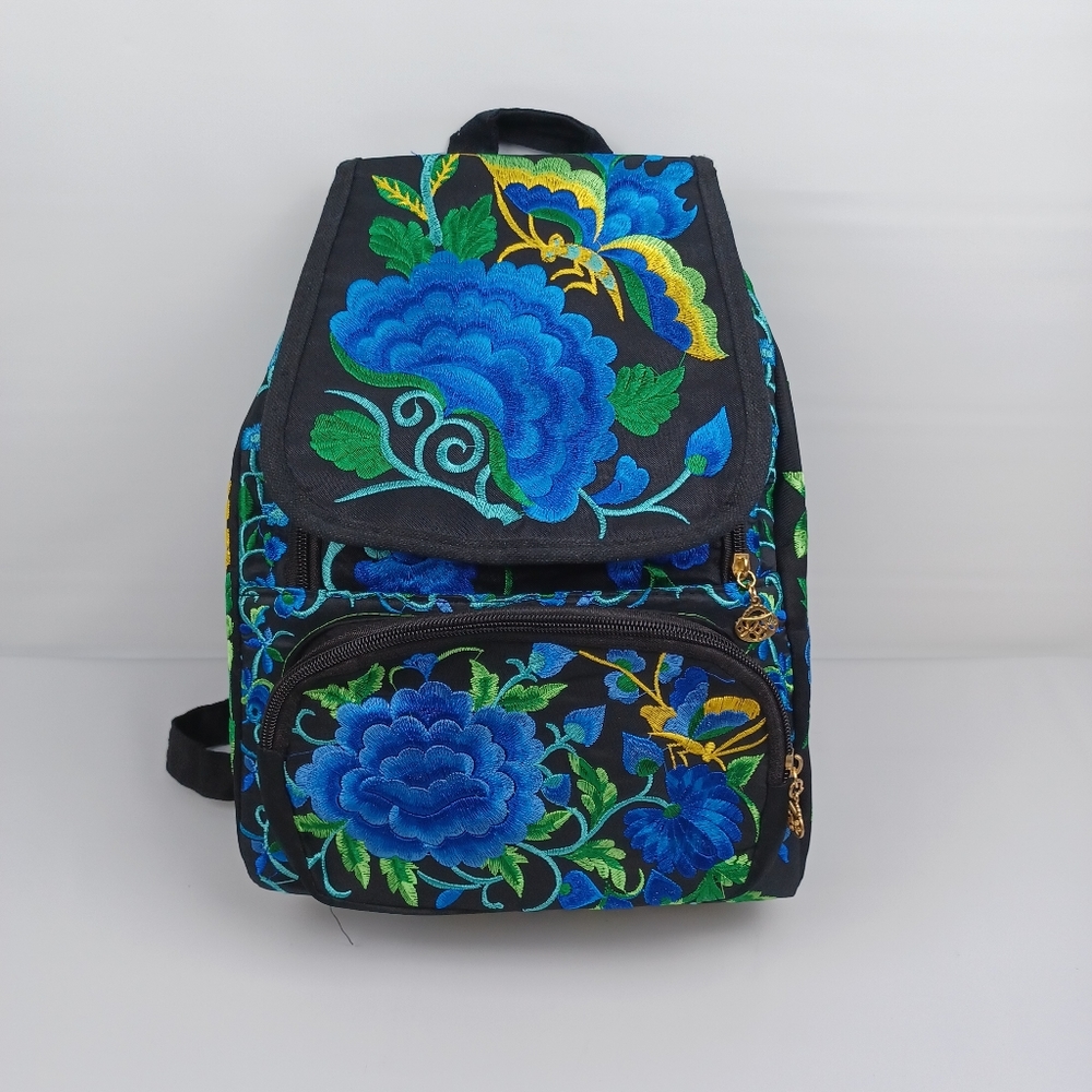 mexican floral embroidered backpack multicolor New - Picture 8 of 13